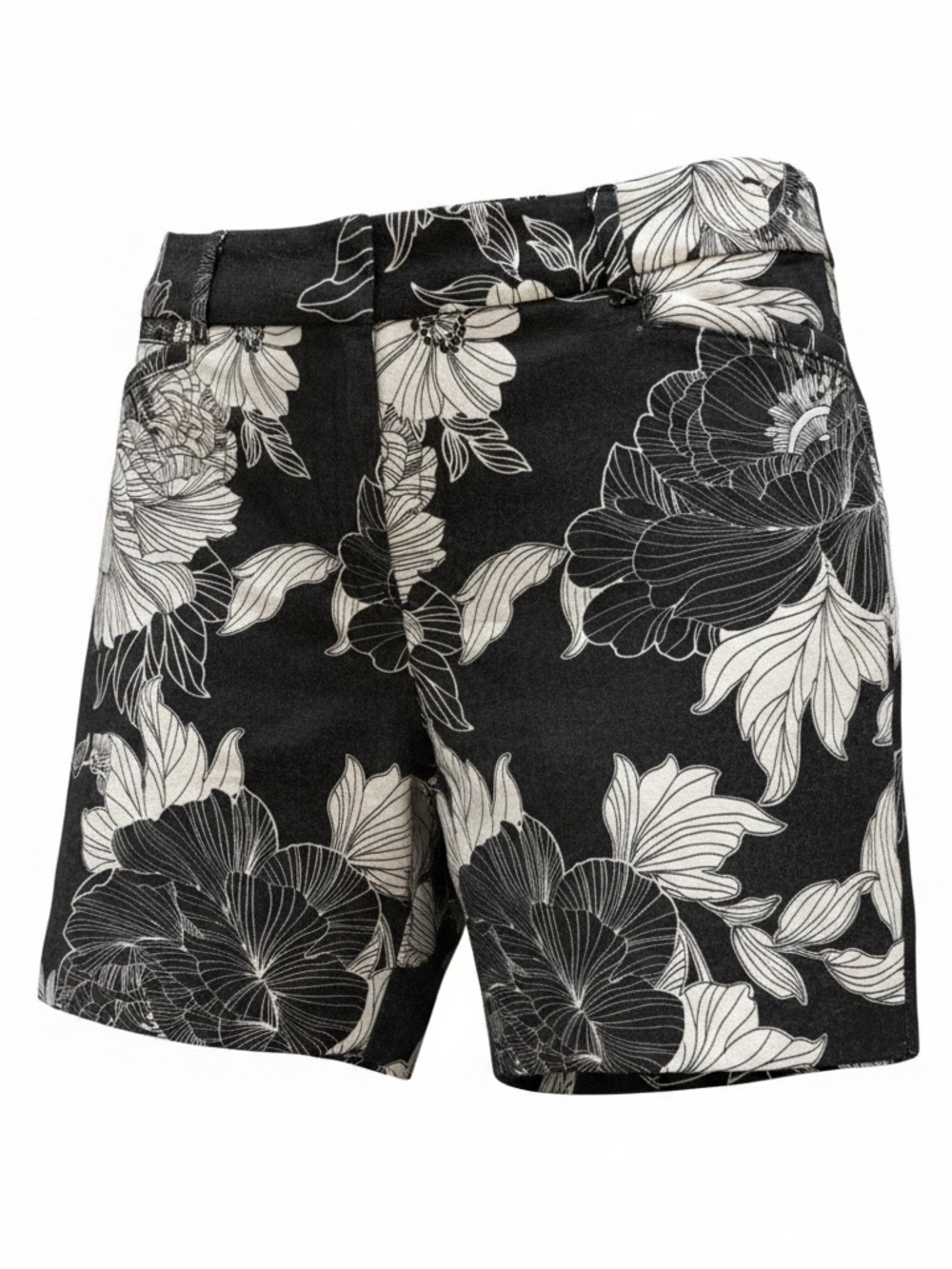 White House Black Market Black & Ivory Floral Bermuda Shorts